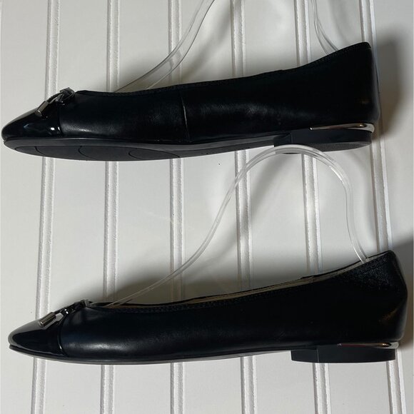 Nine West Jolee Women Cap Toe Ballet Flat 8M Black Leather Round Toe Slip-On Bow - Picture 5 of 10